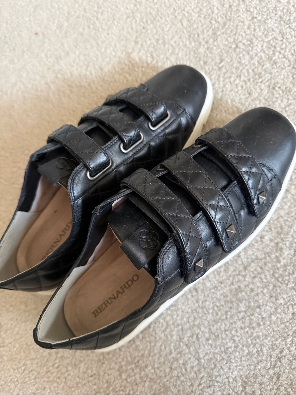 Bernardo Girls' Black Quilted Velcro Strap Sneakers with Stud Accents